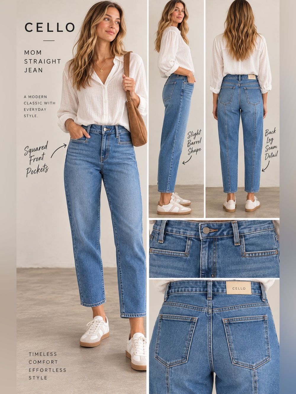 CELLO Mom Straight Jeans Sz 9 Medium Wash Denim Slight Barrel Leg NWT